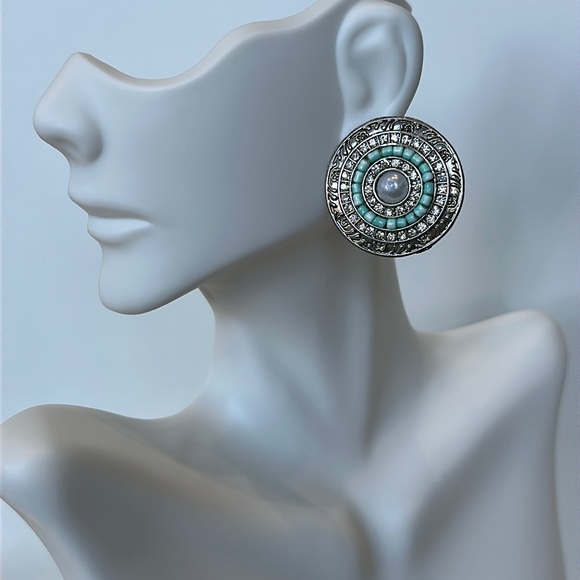 Bead, Stone, and Pearl Statement Earrings - Picture 1 of 4